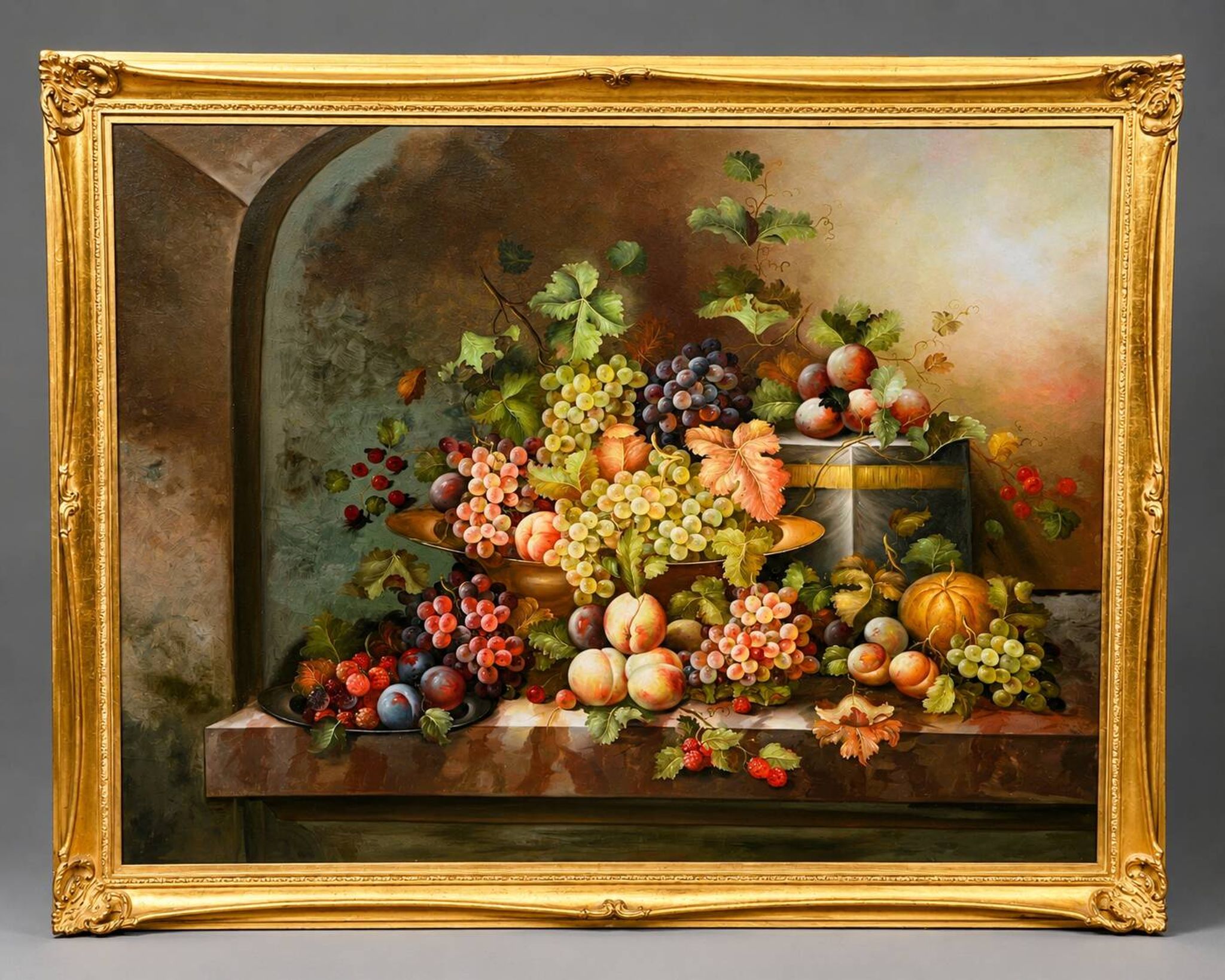 Still life with fruits. Oil on canvas. Signed.