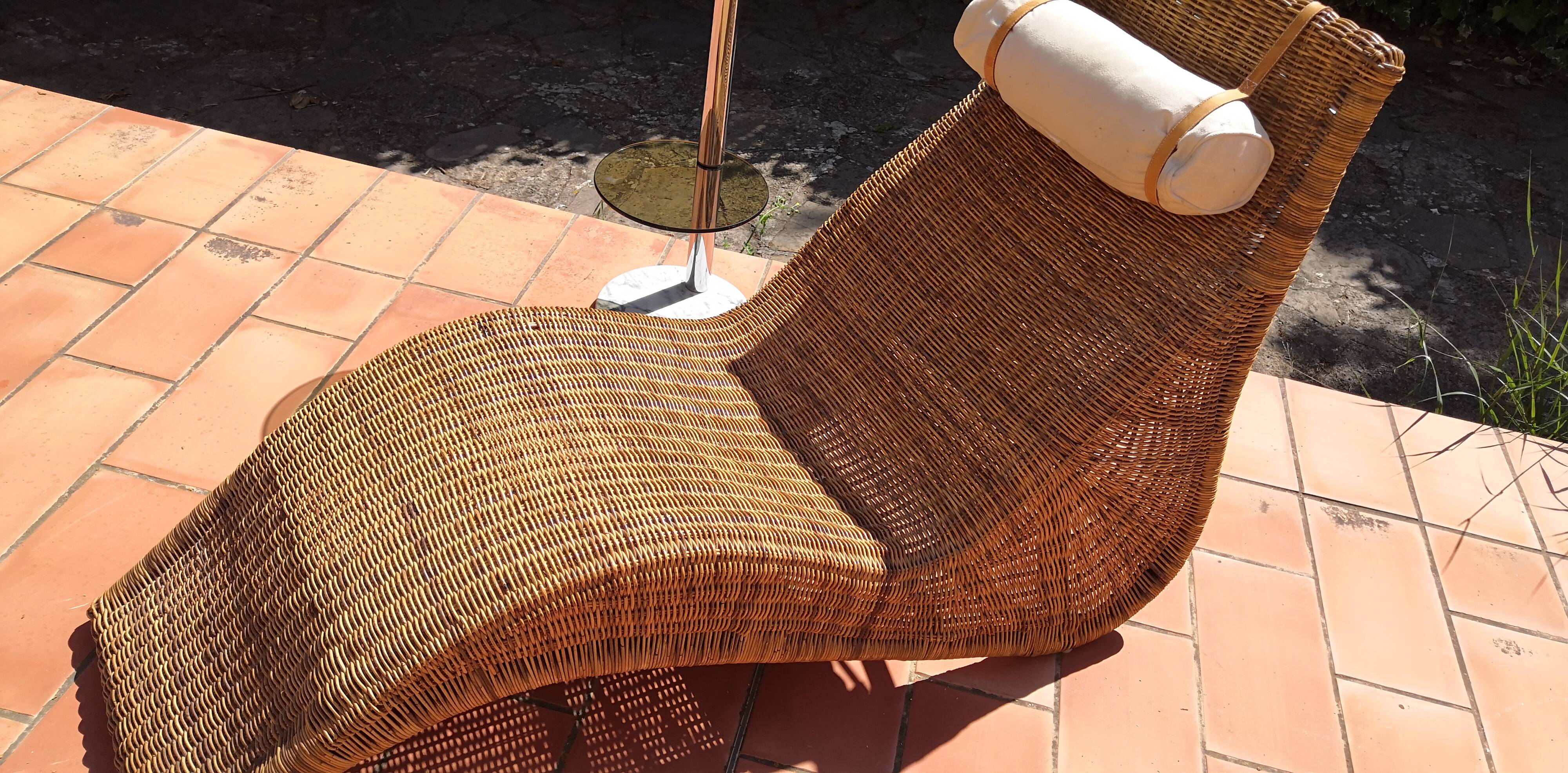 Deck chair sunbed in rattan and bamboo 1960