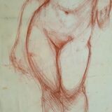 Drawing sanguine study nude female 67/50cm 1950