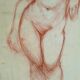 Drawing sanguine study nude female 67/50cm 1950