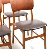 Set of 4 danish dining chairs in teak and beech 1950