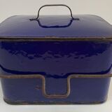Old blue enamelled metal box