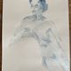 Painting signed monochrome blue black watercolor “seated woman”