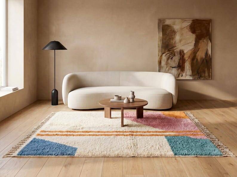 Traditional handwoven Beni Ourain rug from the Atlas, size 1.5/2.5 m.