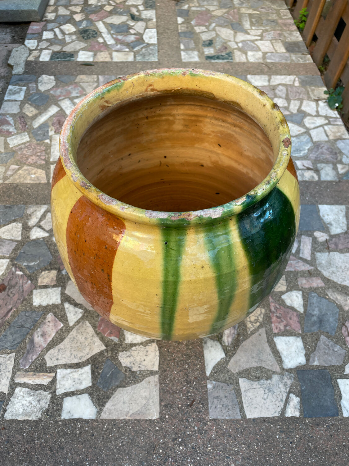 Old glazed terracotta jar