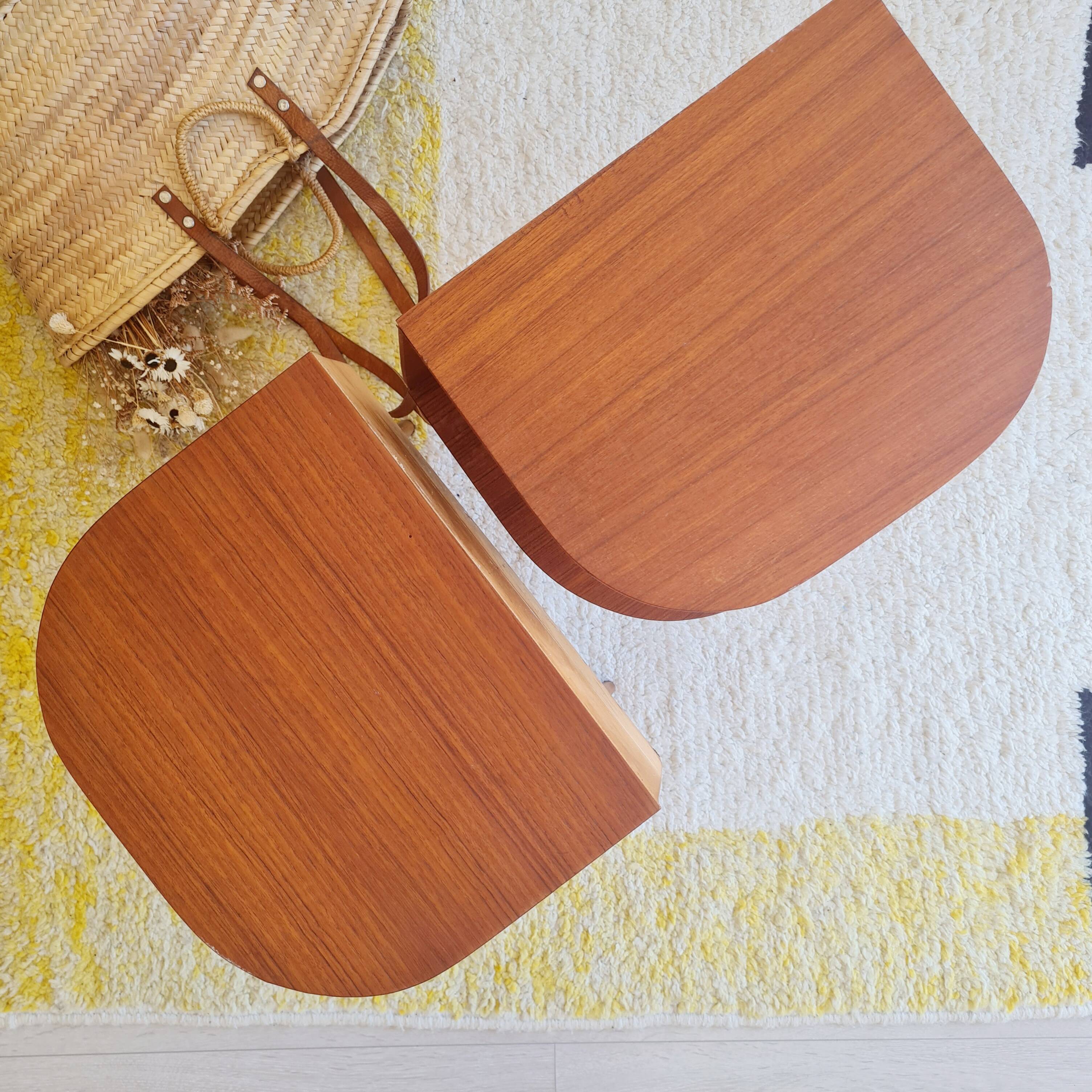 Pair of tripod bedside tables with compass feet