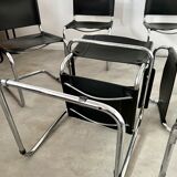 Set of 6 design chairs Matteo Grassi tubular metal and black leather year 70/80 Bauhaus style