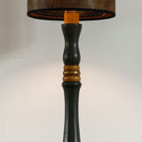 Turned wooden lamp, green and gold