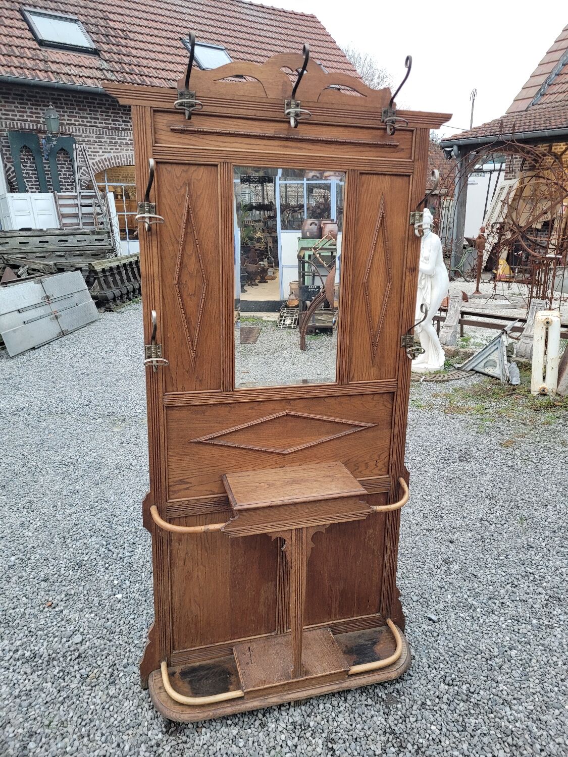 Old oak cloakroom or coat rack