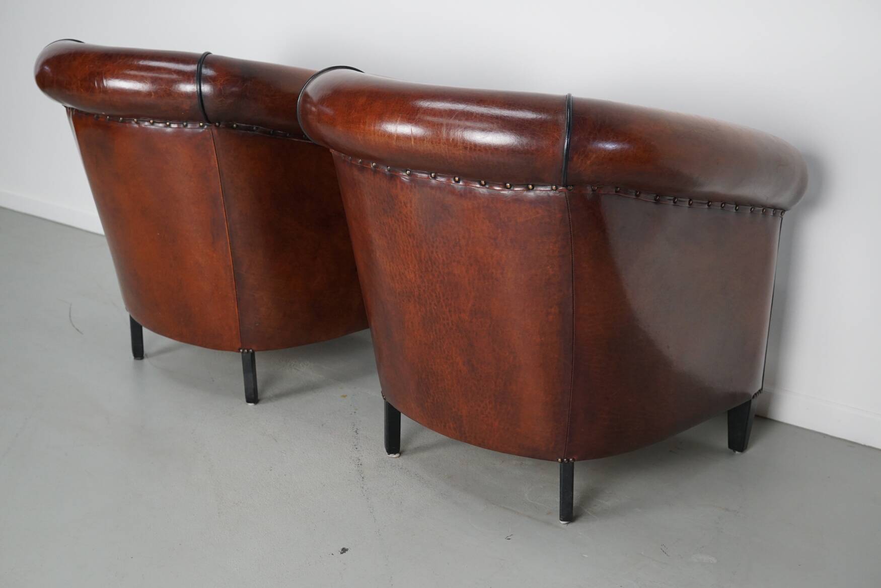 Vintage Dutch Cognac Leather Club Chairs, Set of 2