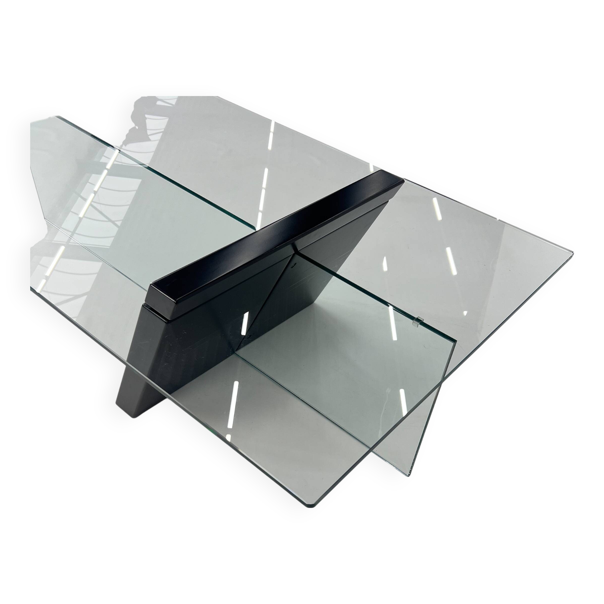 Postmodern Black Lacquered Wood and Glass Coffee Table, 1980s