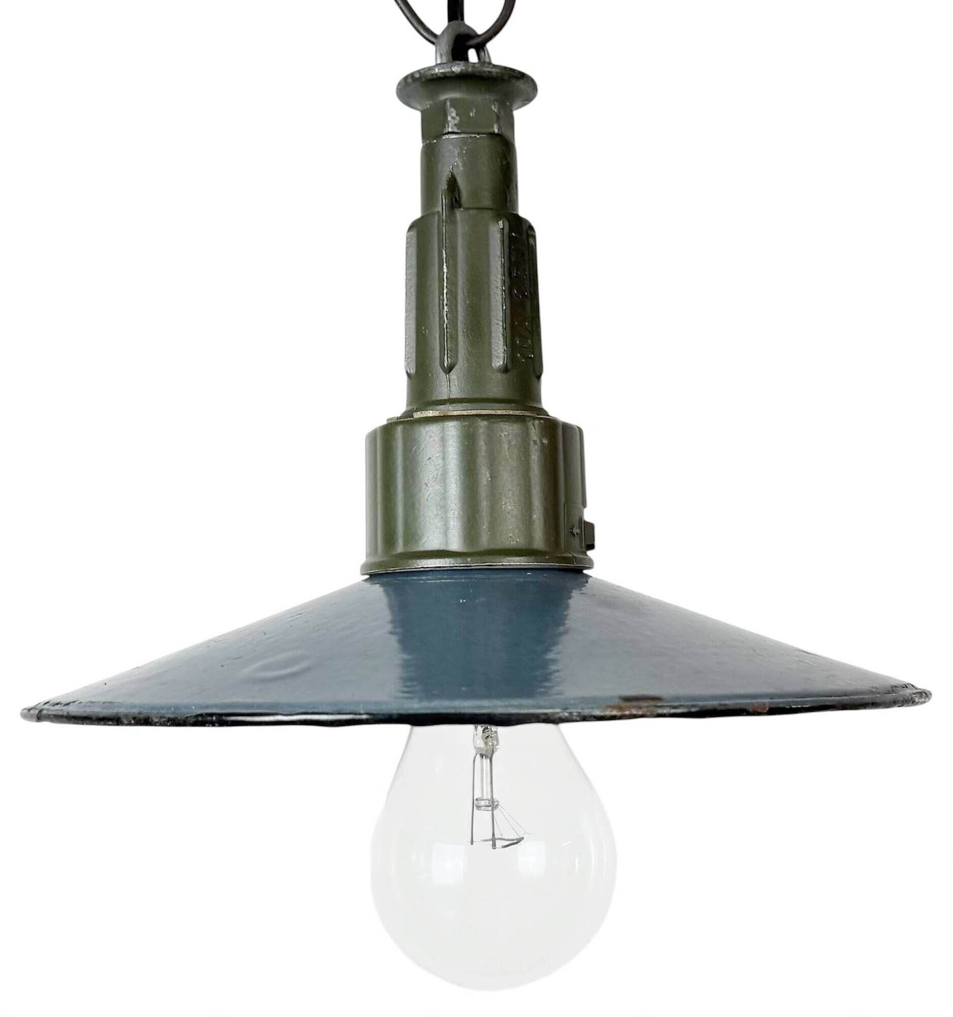 Industrial Blue Enamel Military Pendant Lamp with Cast Aluminium Top, 1960s