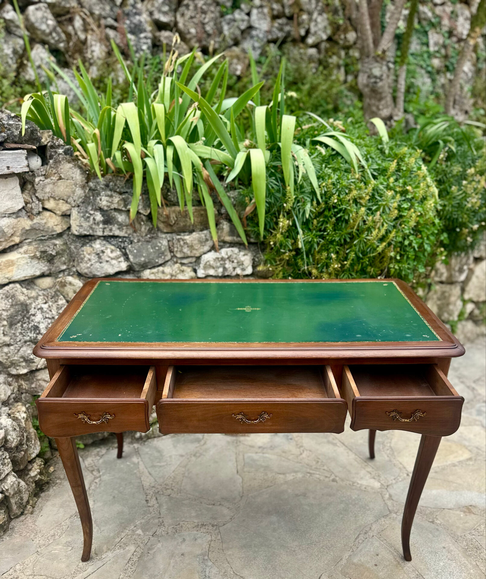 Small Flat Desk in Solid Wood in Louis XV style.