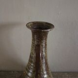 Vintage pyrite-glazed stoneware candlestick with handle