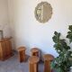 Set of 4 oak stools from the 1950s, constructivist style.