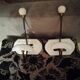 2 vintage wooden and ceramic coat hooks