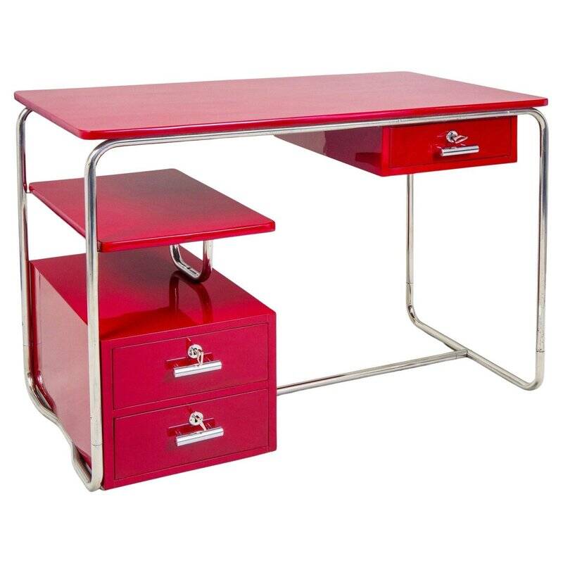 Vintage German Chrome Writing Desk, 1930s