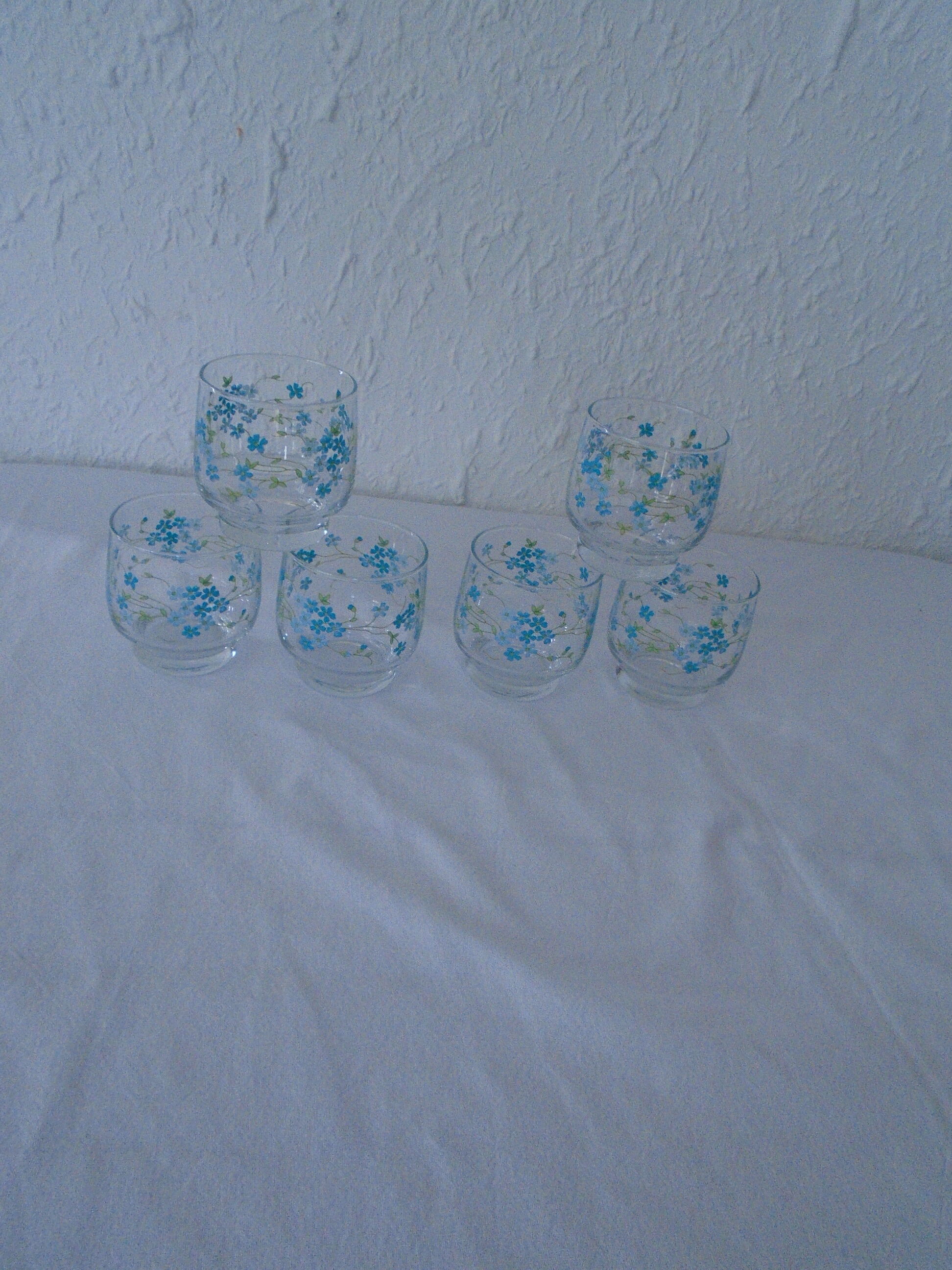 6 glasses veronica blue flowers Arcopal Arcoroc