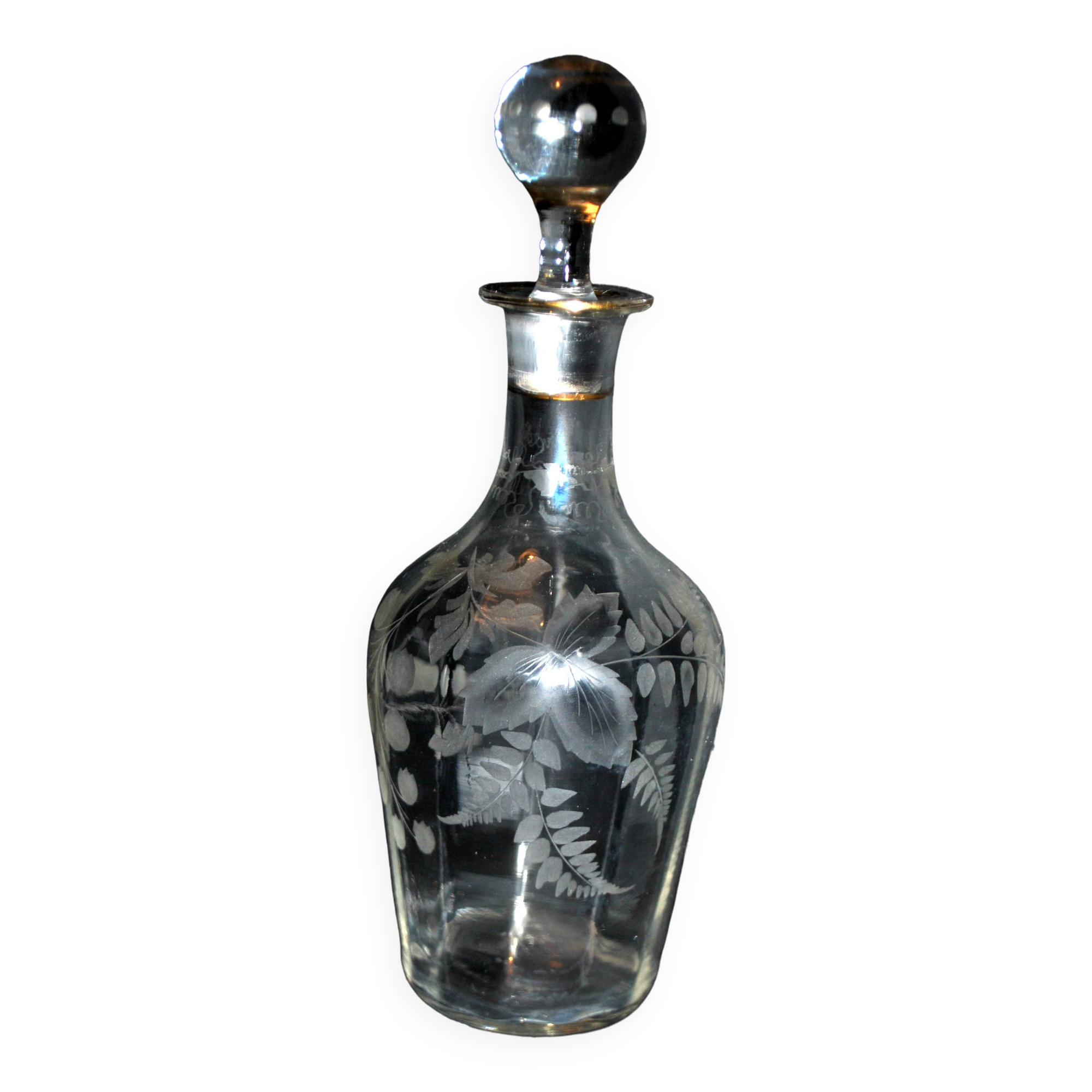 Carafe à liqueur 1900 en cristal soufflé gravé fougère muguet Cave à liqueur Cabaret