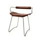 Bar stool with a back, aged silver metal and natural tobacco leather, organic design.