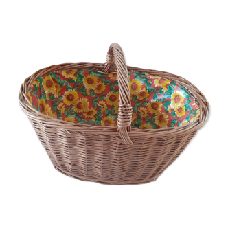 70s wicker basket with vintage style flowers interior