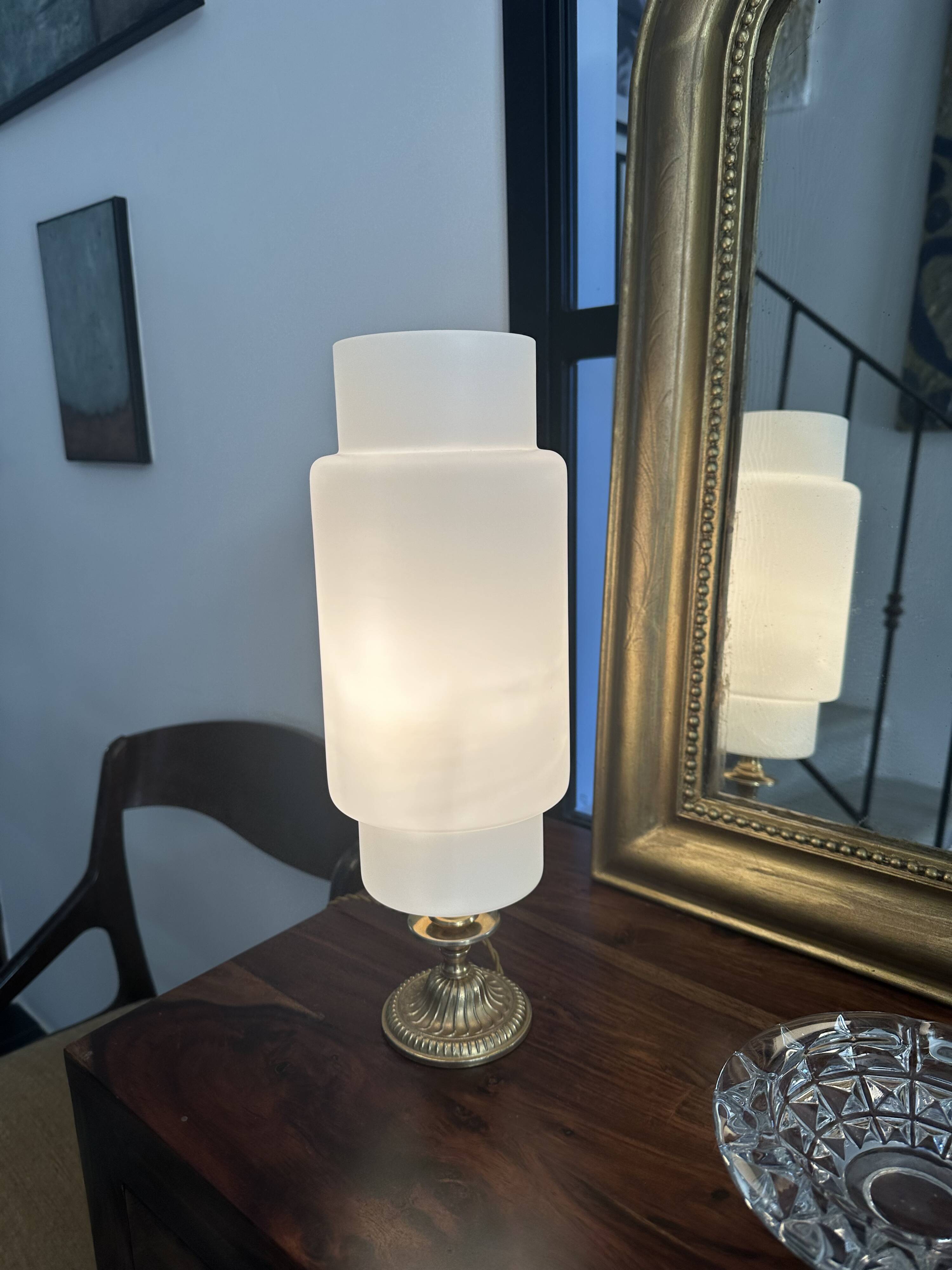 Vintage gold metal opaline lamp