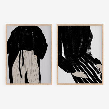 Pair of prints, female drawing set of two, 50x70cm