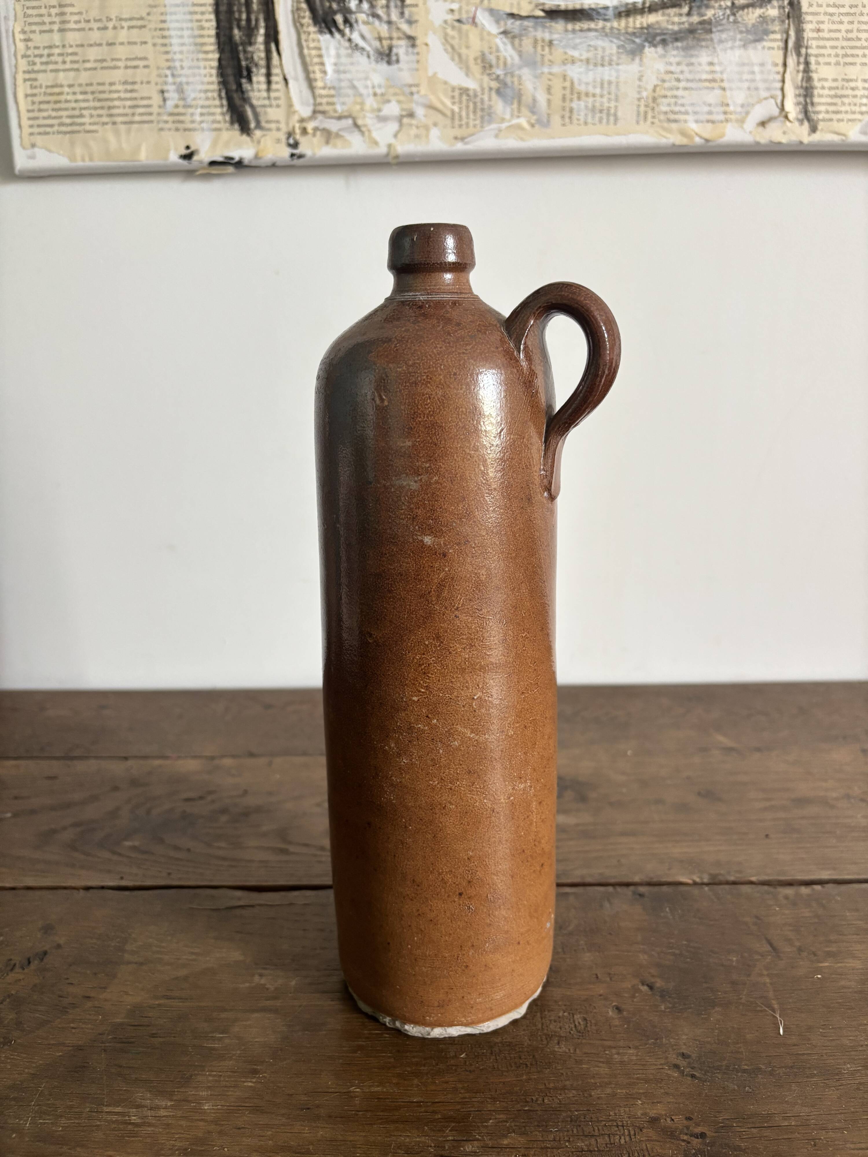 Vintage brown stoneware bottle – Large handled jug