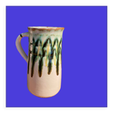 White and green enamelled ceramic carafe pitcher