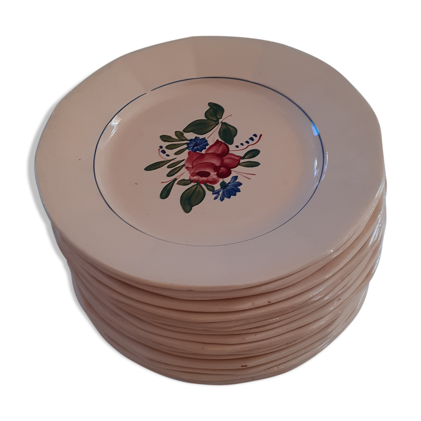 20 ceramic plates glazed by Digouin. Pink beige. Hand-painted.2 lots.