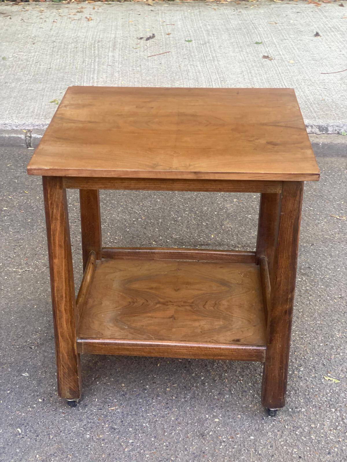 Vintage bar side table with wheels, Art Deco walnut, 1960.