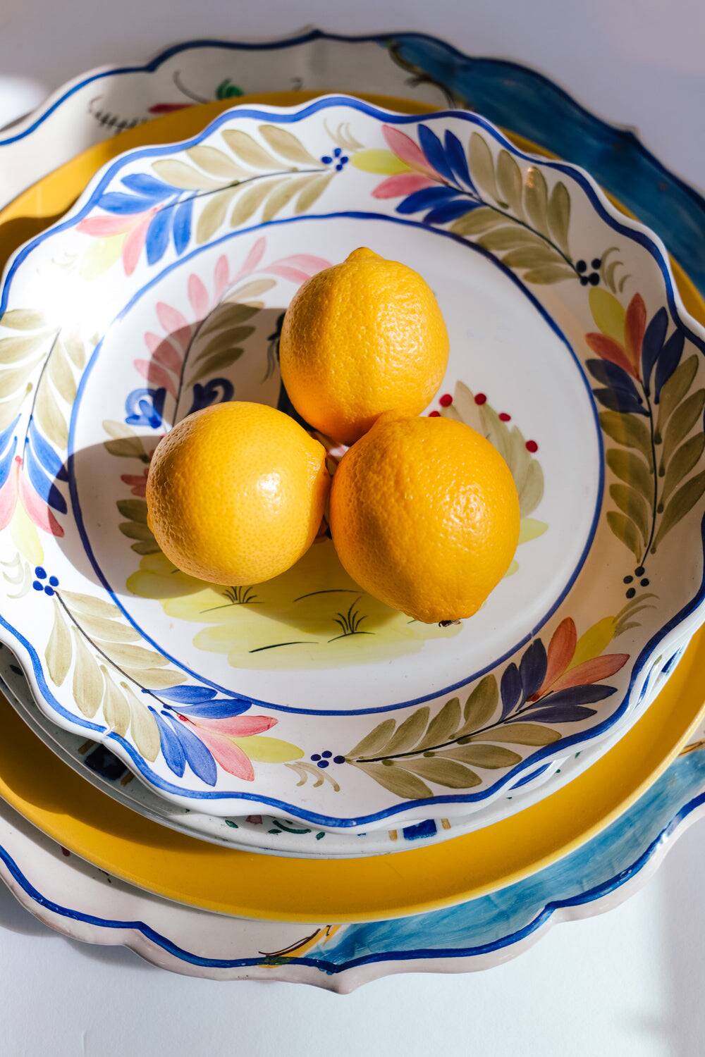 Large Vintage Hand Painted Italian Ceramic Plate with Flowers