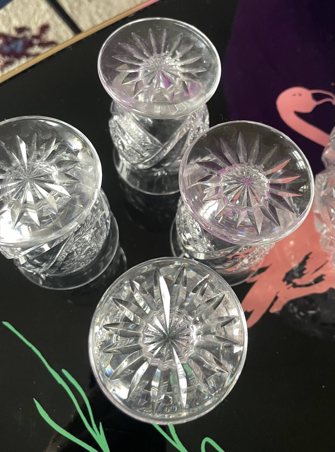 Bohemian crystal decanter and 4 glasses