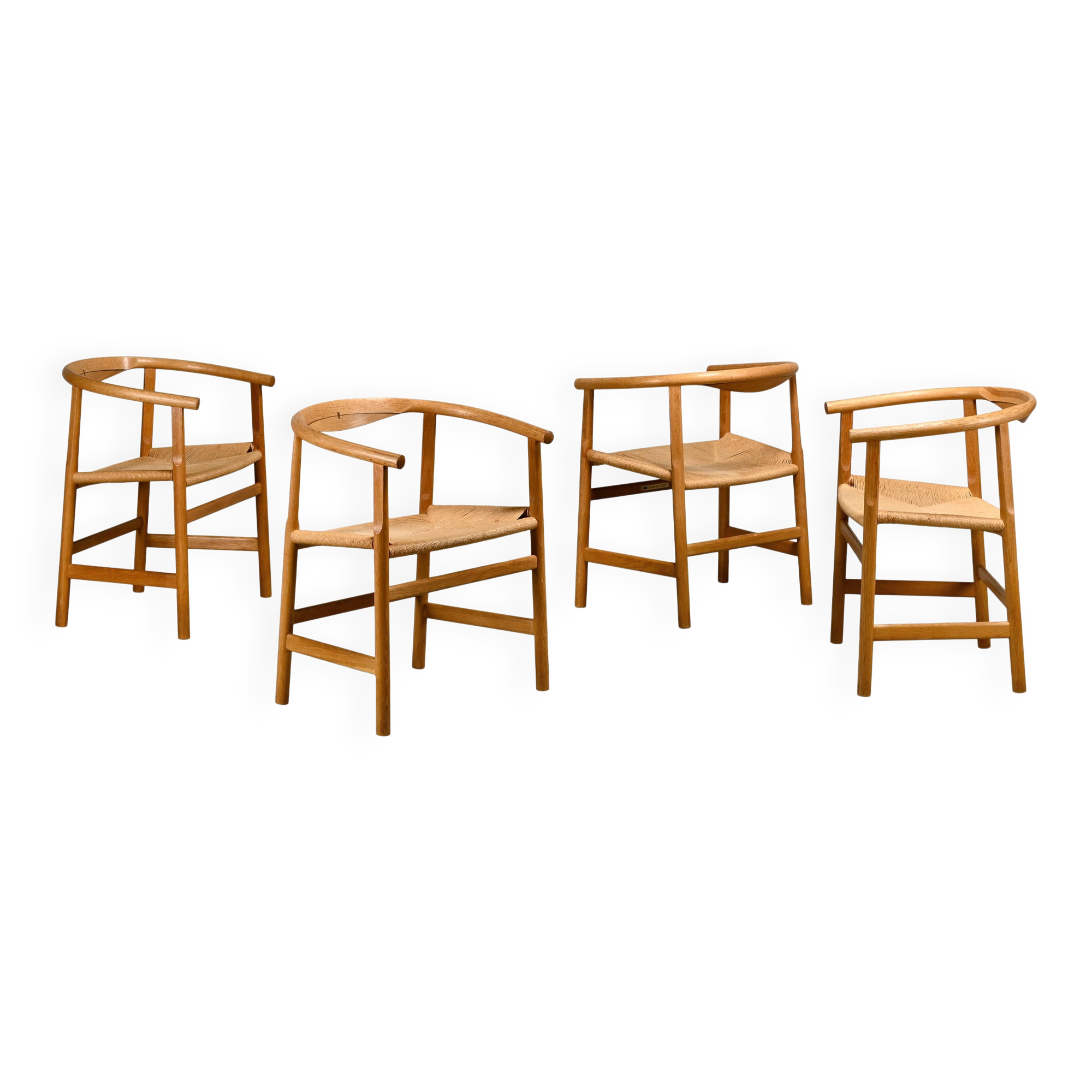 Hans J. Wegner Model PP201 Dining Chairs in Oak and Papercord, PP Møbler