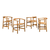 Hans J. Wegner Model PP201 Dining Chairs in Oak and Papercord, PP Møbler