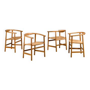 Chaises de salle à manger Hans J. Wegner Modèle PP201 en chêne et corde à papier, PP Møbler