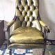 Olive green tufted leather library armchair, 1970s
