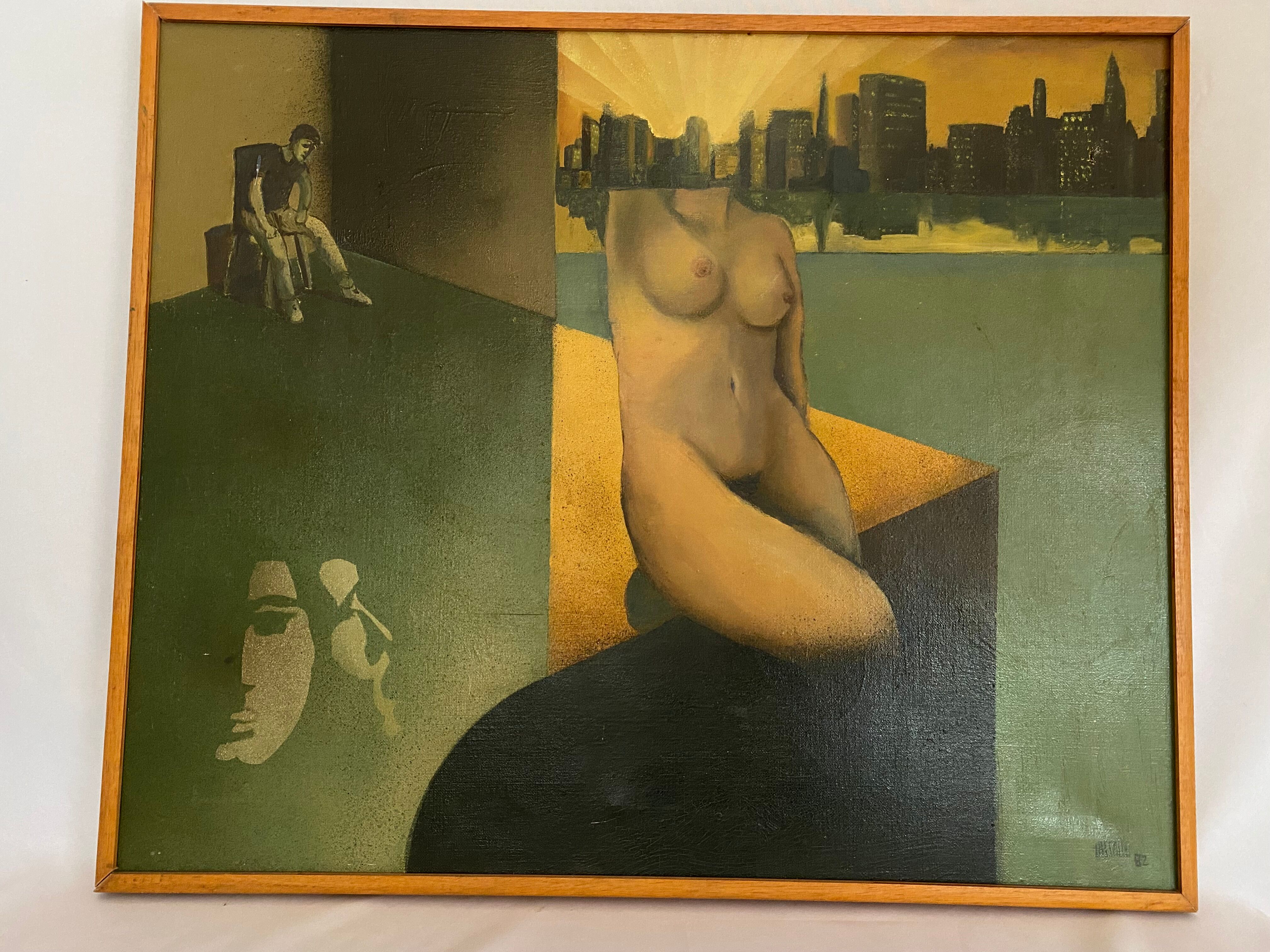 Oil painting on canvas by Bruno Lassalle signed by him in 1982