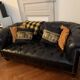 Canapé Chesterfield cuir noir + paire de fauteuils