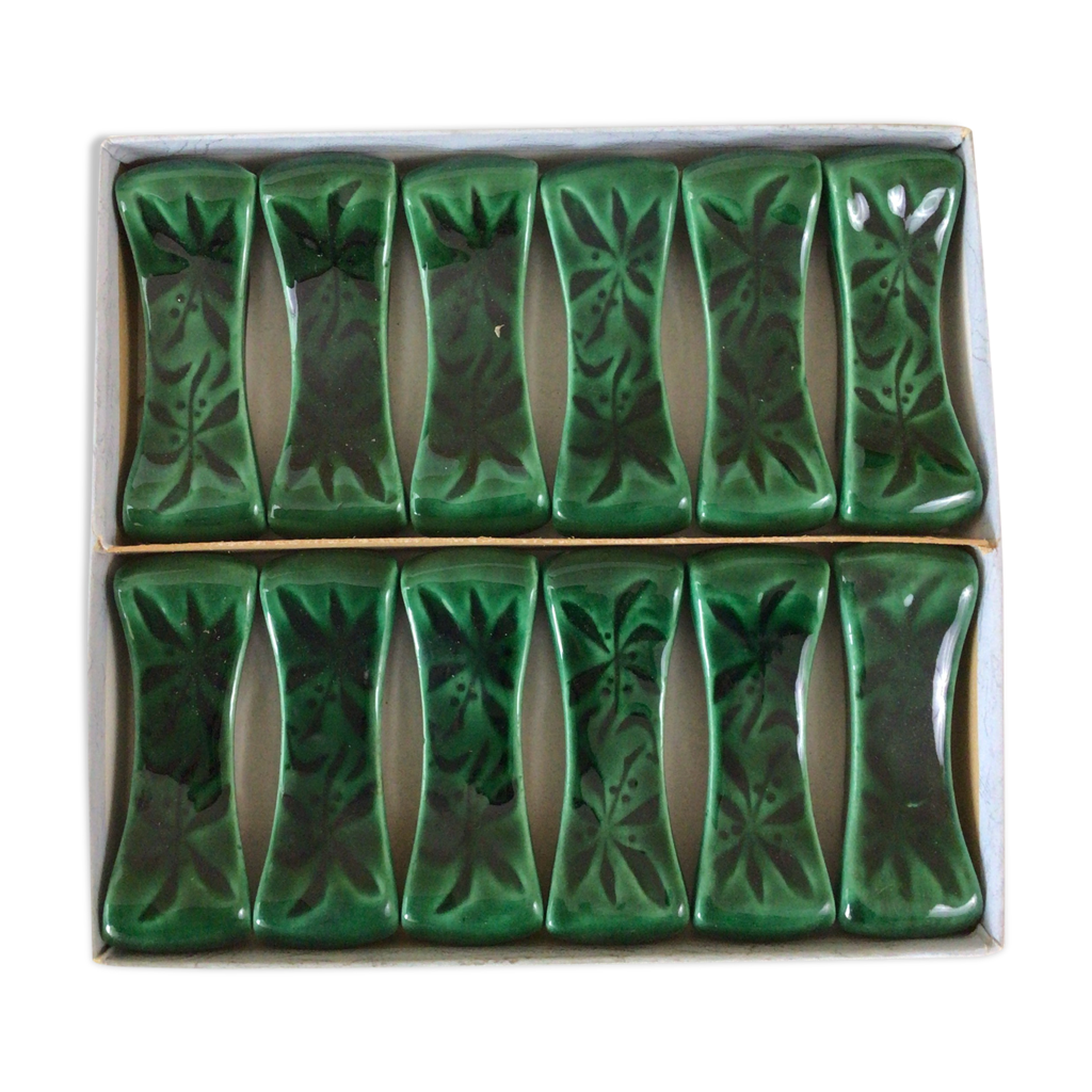 Lot De 12 Porte-couteaux En Céramique émaillée Bleus - Occasion Très Bon état