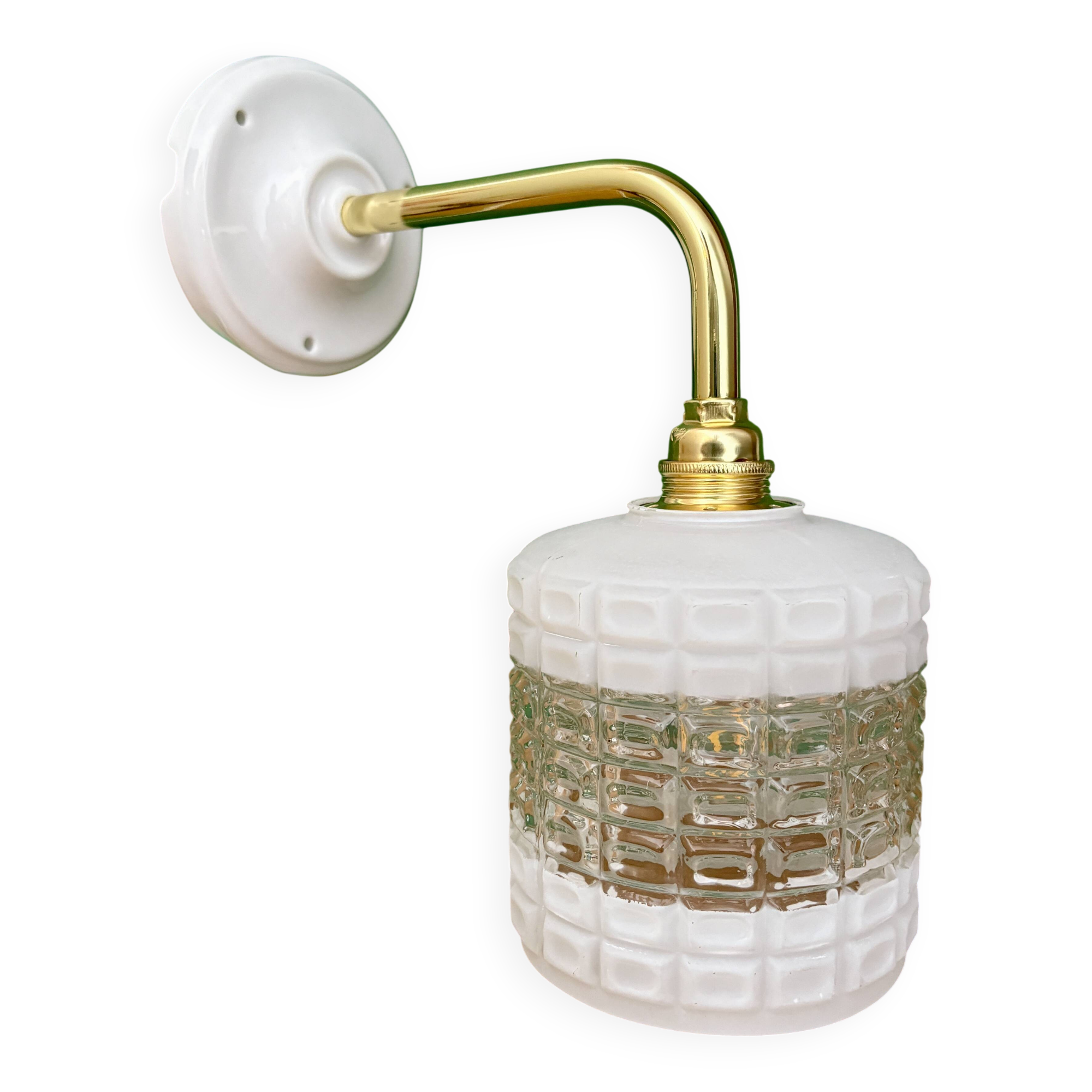 Vintage globe angled wall light in white and clear glass