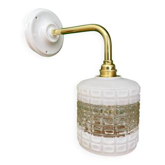 Vintage globe angled wall light in white and clear glass