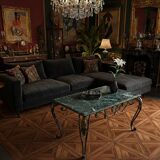 Arletty coffee table in wrought iron and sea green marble.