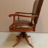 Chaise de bureau vintage en merisier et cuir