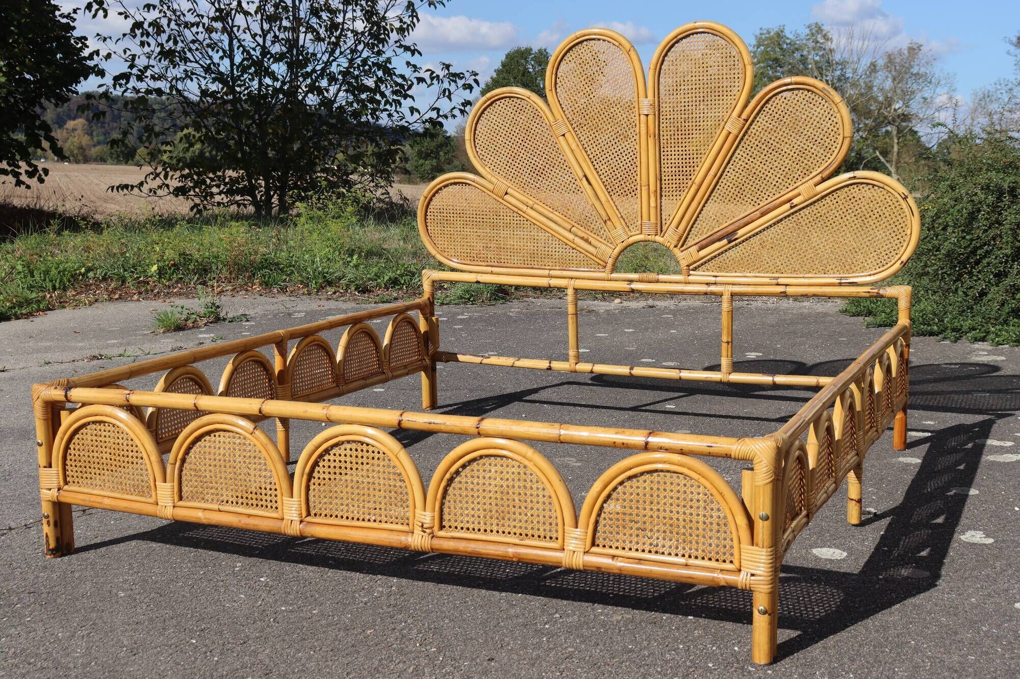 Rattan and bamboo bed Italy 1960