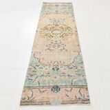 3x10 Light Green & Cream Antique Vintage Runner Rug, 80x296Cm
