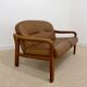 vintage camel leather and wood 2-seater sofa – 1970s