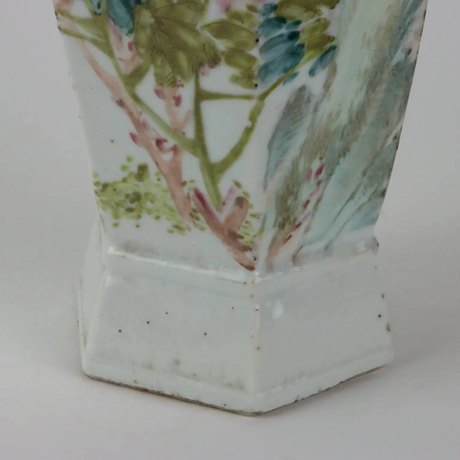 Antique hexagonal baluster vase in glazed porcelain, China, 1910-1920