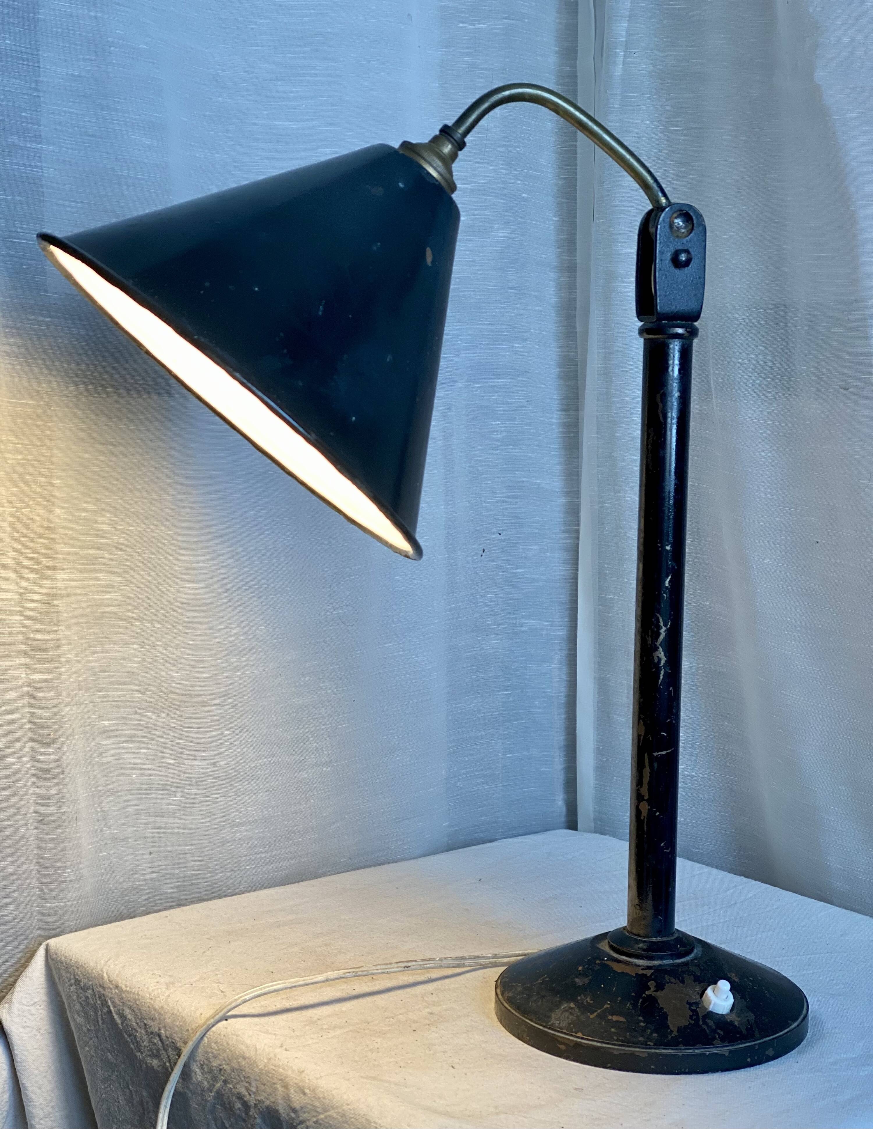 Vintage workshop lamp 1950 painted metal and brass