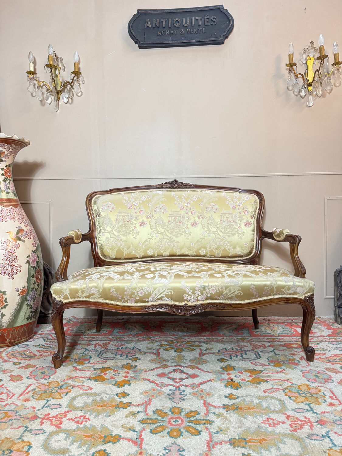 Mercie frères walnut banquette in louis xv style 19th century